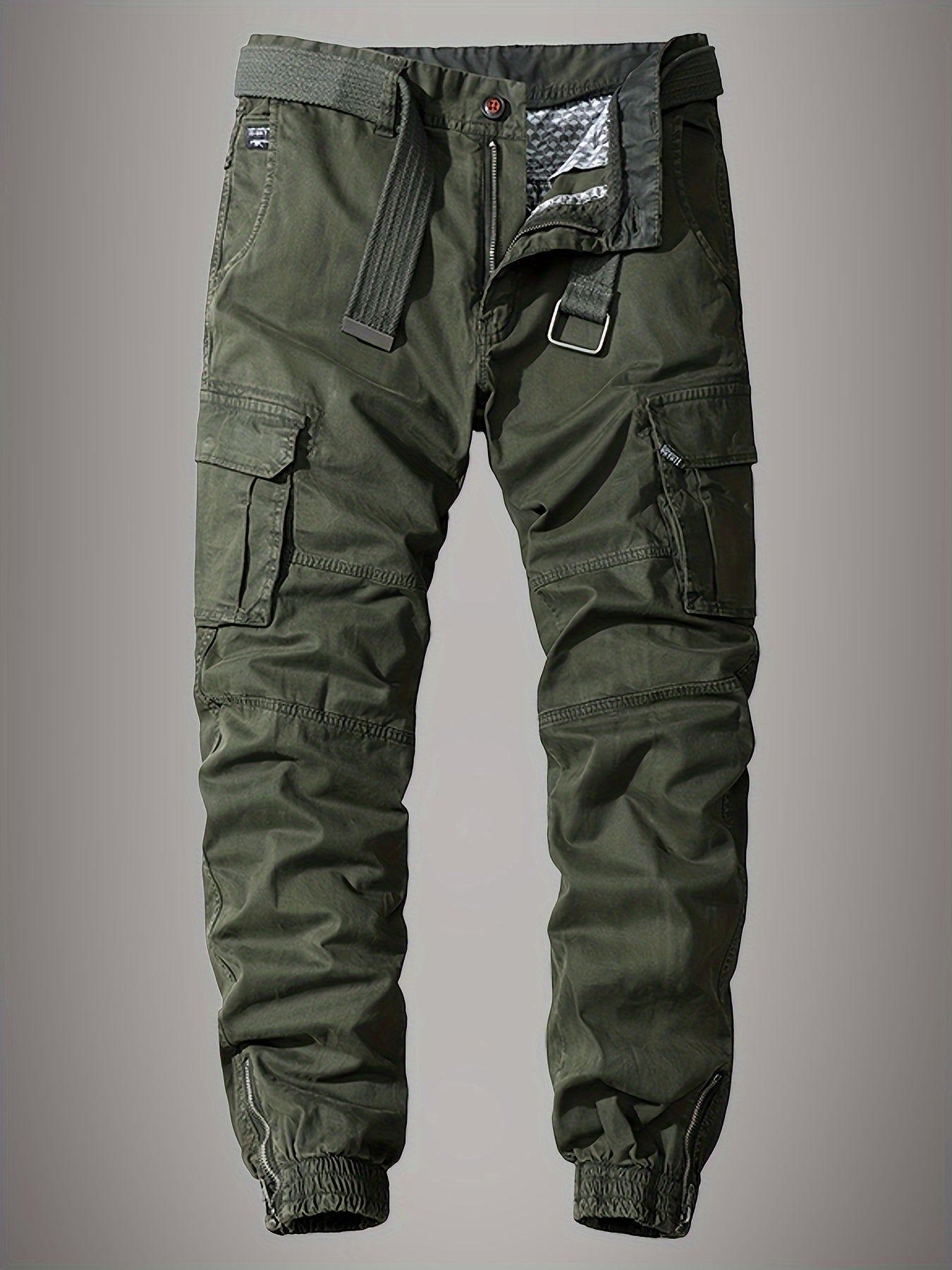 Men's Cotton Blend Jogger Pants - 97% Cotton 3% Spandex Street Style Embroidered Cargo Trousers for Outdoor Sports, Hiking, Casual Daily Wear with Multiple Pockets, Elastic Cuffs - Beltless Design for Adults and Teens