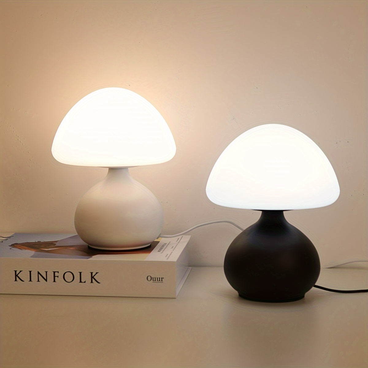1pc Nordic Mushroom Table Lamp with USB Charging, 3-Tone Ambient Light, Dimmable Switch, for Living Room, Bedroom, Office, Dorm