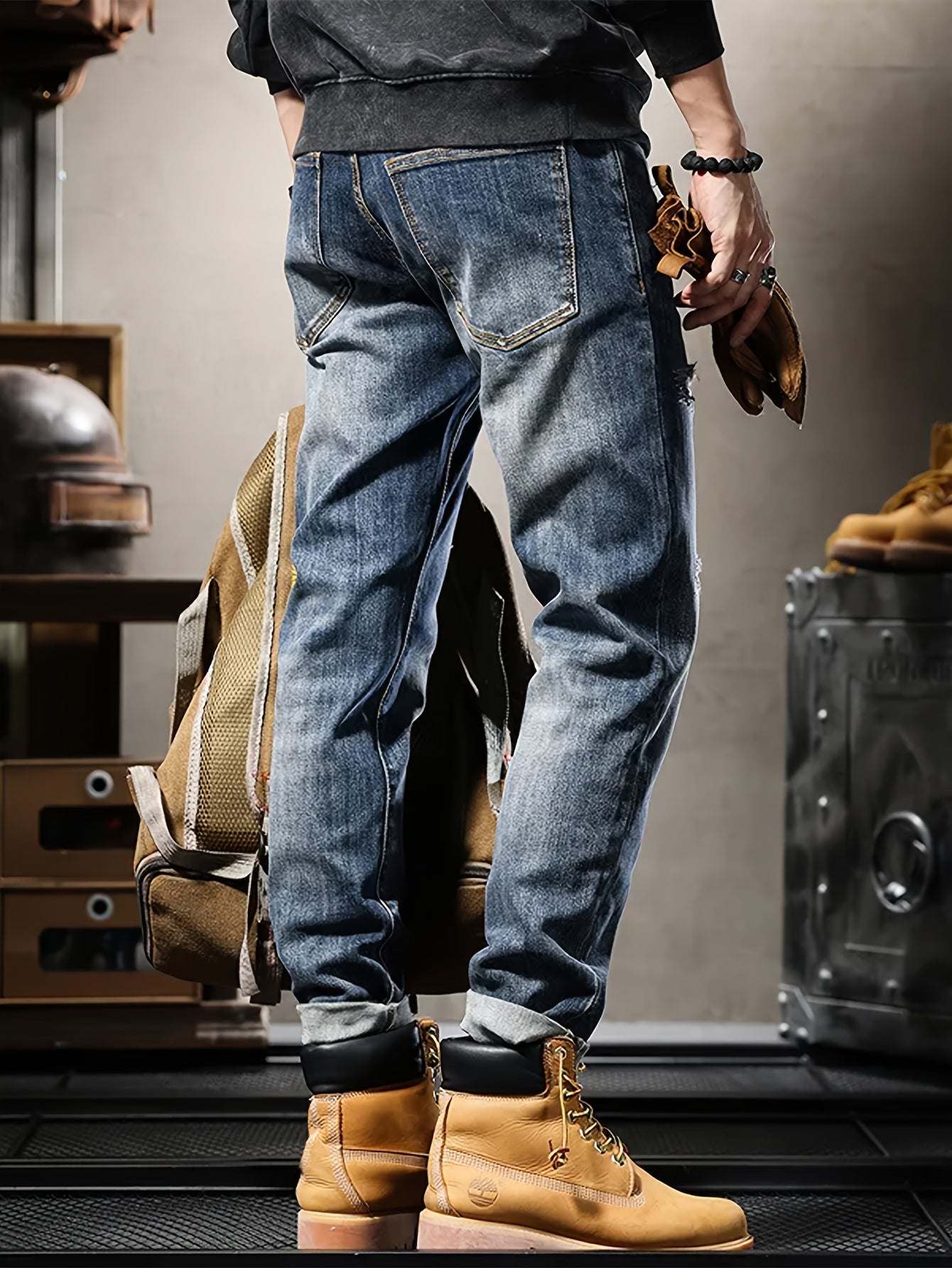 Men's Distressed Ripped Straight Leg Jeans, Streetwear Denim Pants for Men, Four-Season Wear