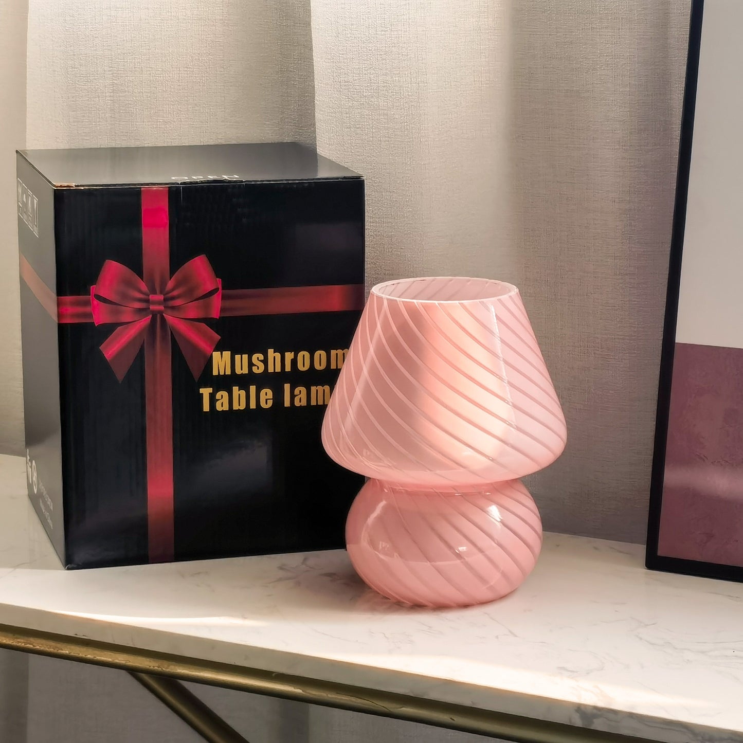 1pc Vintage Murano Striped Glass Mushroom Table Lamp, Classic Style Night Light for Bedroom, Office, Entryway, Dorm, Gift