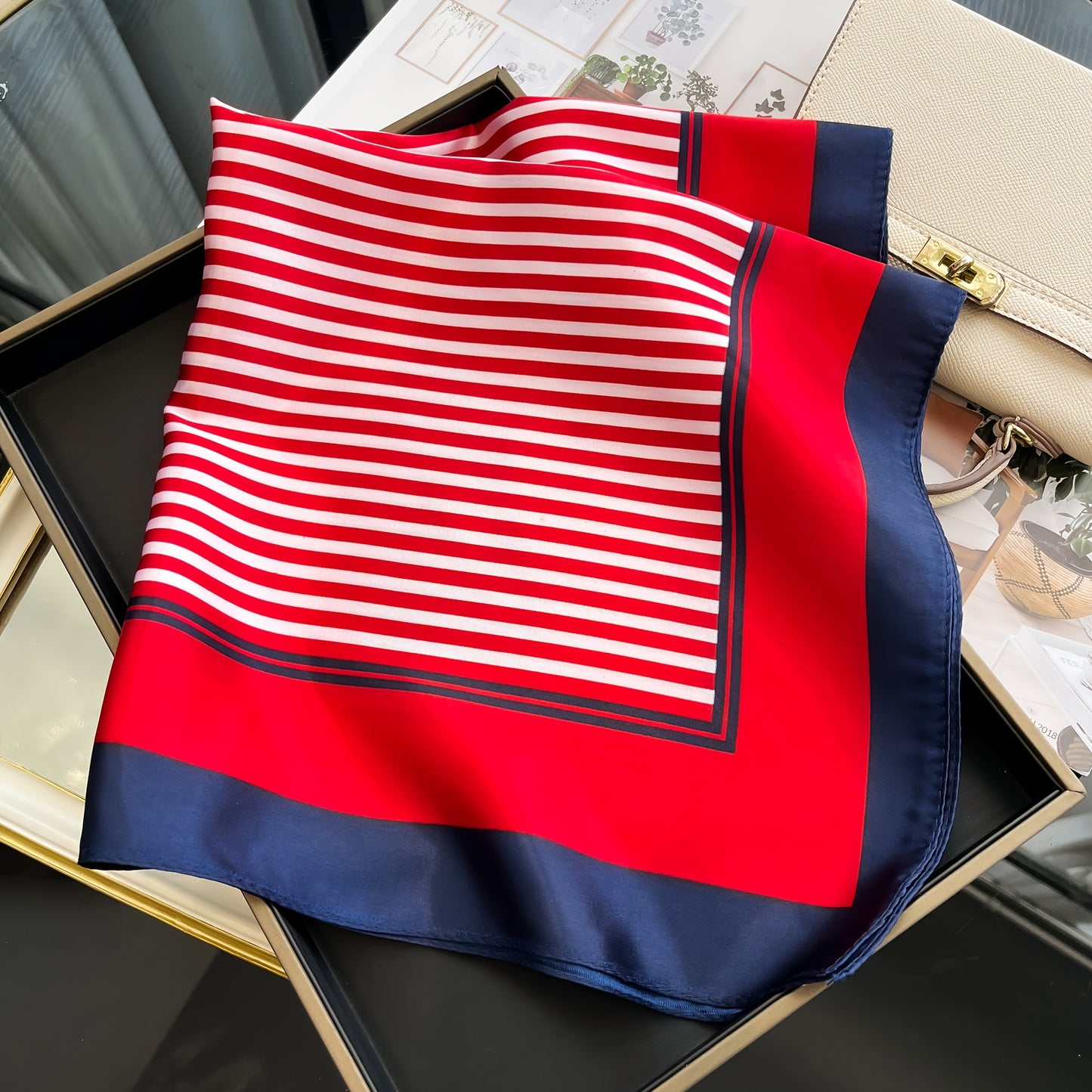 Elegant Polyester Fashion Scarf 23.62x23.62inch - Stripe Pattern Square Scarf, Decorative and Sun-Proof, Printed Professional Neckerchief for Women, Non-Stretch, Suitable for Going Out