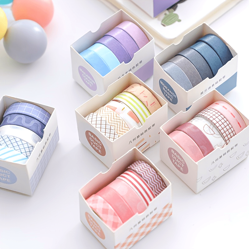 Imoda 5 Rolls Thin Wahi Tape Set Decorative Masking Tape For Journaling, DIY, Crafts, Scrapbooking 10mm (0.4 Inch) Wide 2 Meters Long Crafts