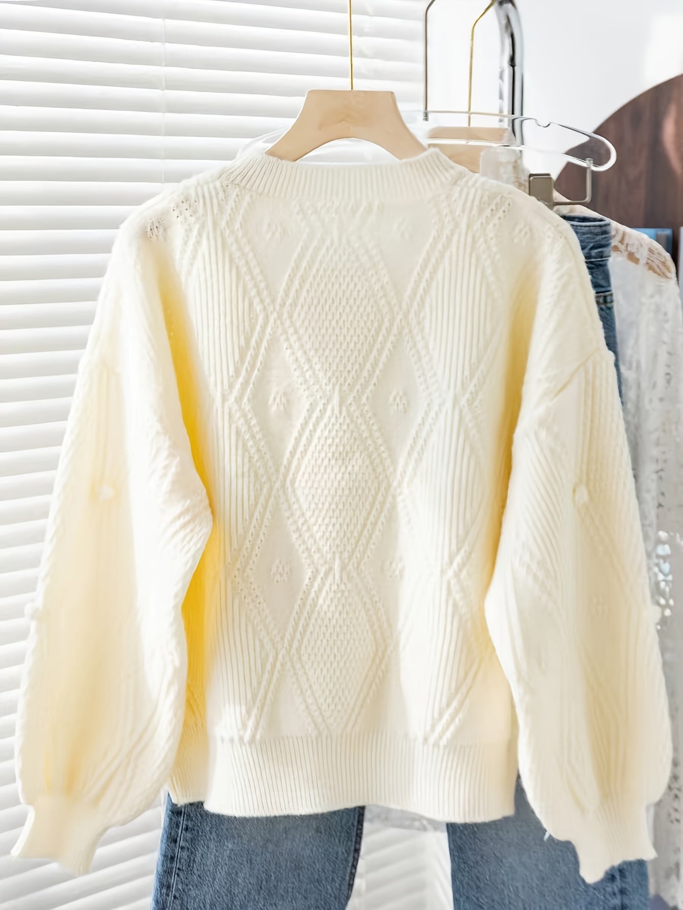 Vintage Chic Pom-Pom Sweater - Soft, Cozy, Lux, Long Sleeve Crew Neck Pullover for Fall/Winter Fashion with Elegant Design and Warmth