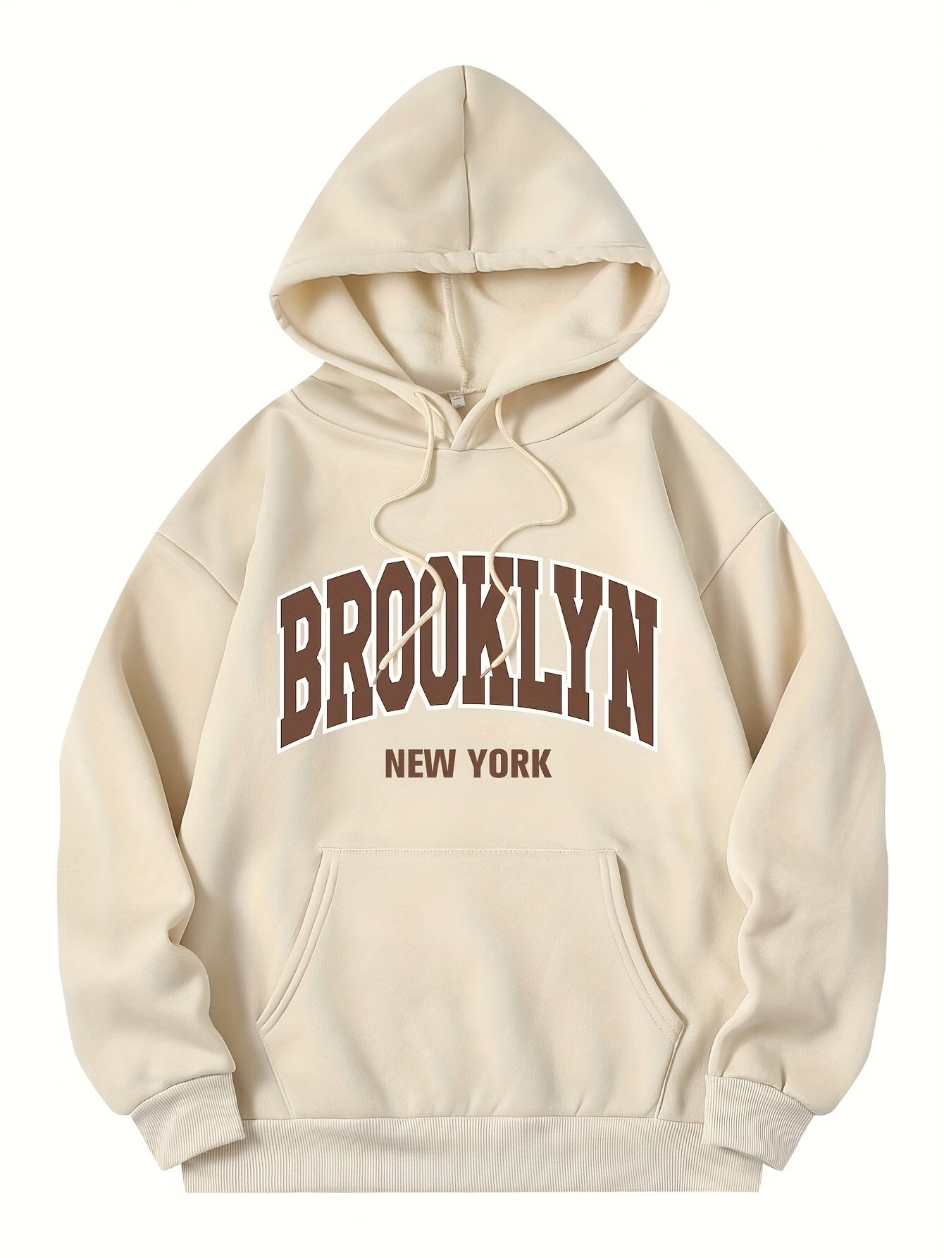 Brooklyn New York Graphic Hoodie for Women - 100% Polyester, Sports Style, Hooded Collar, Slight Stretch Fabric, All-Season, Drawstring Detail, Knit Pullover Active Sweatshirt