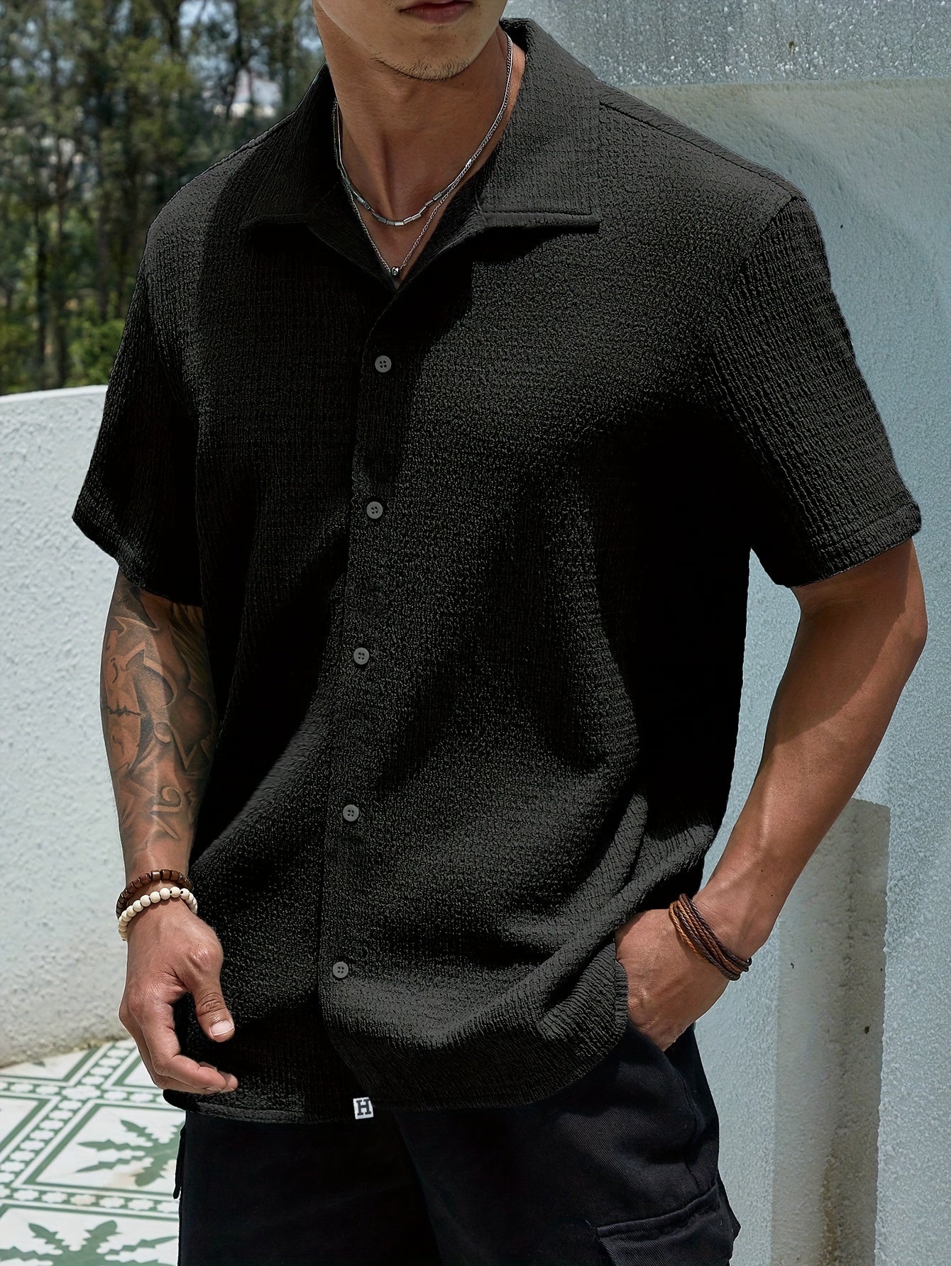 Modern Men's Solid Color Lapel T-Shirt for Office and Casual Wear