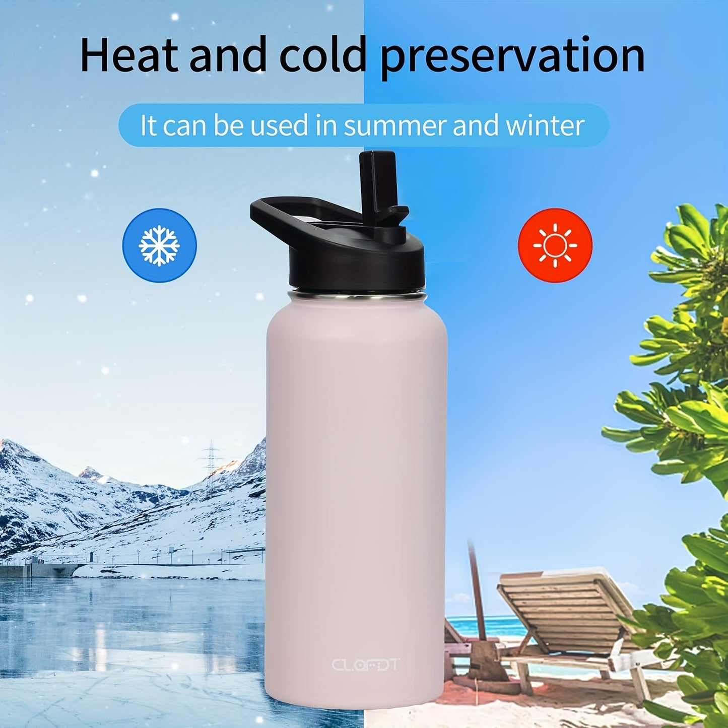 CLQFDT 32oz Vacuum Insulated Stainless Steel Water Bottles With Straw & Spout Lids, Double Wall Sport Bottle, BPA Free, Canteen Metal Thermo Hydro (Sakura Pink)