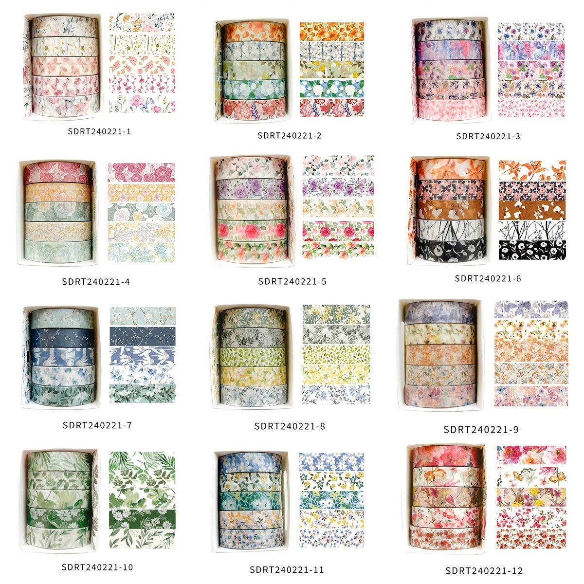 5pcs Botanical Washi Tape Set - Non-Marking, Peel & Stick Paper Tape for Journals, Planners, Scrapbooks & Party Decor | Wood Surface Friendly Crafts