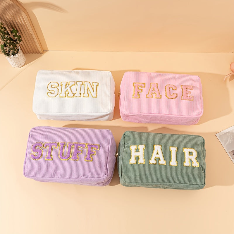 4pcs 4-Piece Set of Cute Cartoon Corduroy Makeup Bags, Large Capacity, Machine Washable Cosmetic Pouches for Women