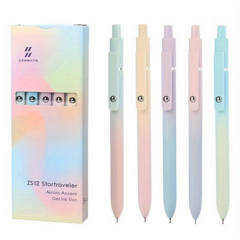 5pcs 5-Color Gel Pen Set with Quick-Dry Ink, Fine Point Rolling Ball Pens, Retractable, Smooth Writing for Home, School, Office, Hobby, Craft