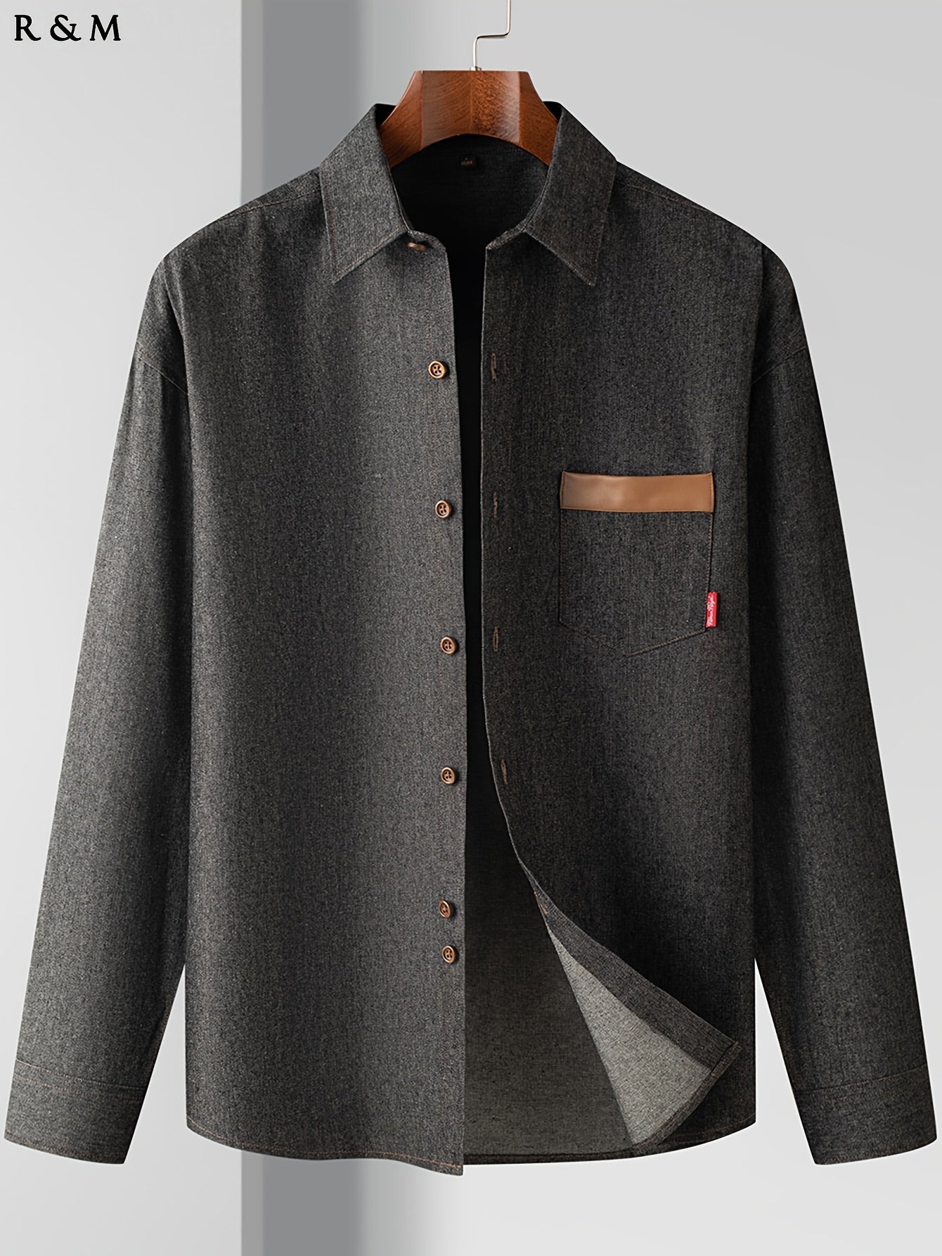 ROMON Men's 100% Cotton Color Blocking Splicing Long Sleeve Shirt For Winter And Fall, Casual Retro Denim Shirt As Gift