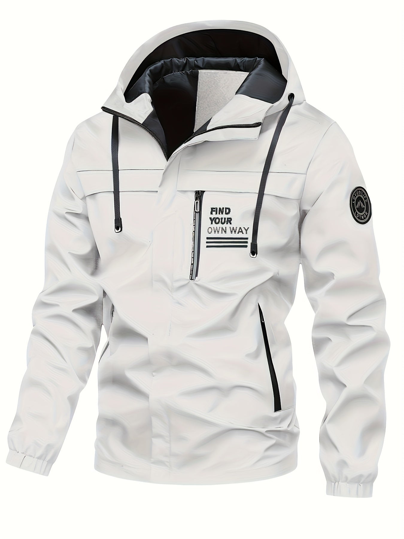 Men's Waterproof Hooded Jacket - Casual Outdoor Windbreaker with Zipper Pockets, Machine Washable