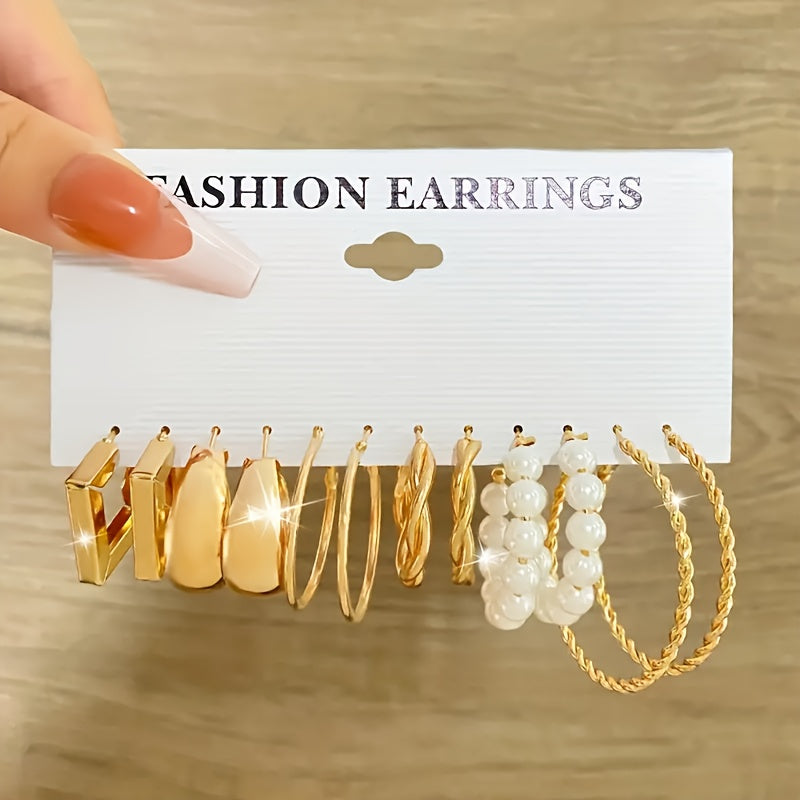 Earrings For Women 24pairs Heart & Faux Pearl Decor Hoop Earrings Earrings, Cute And Luxury Style, For Women Daily Wear
