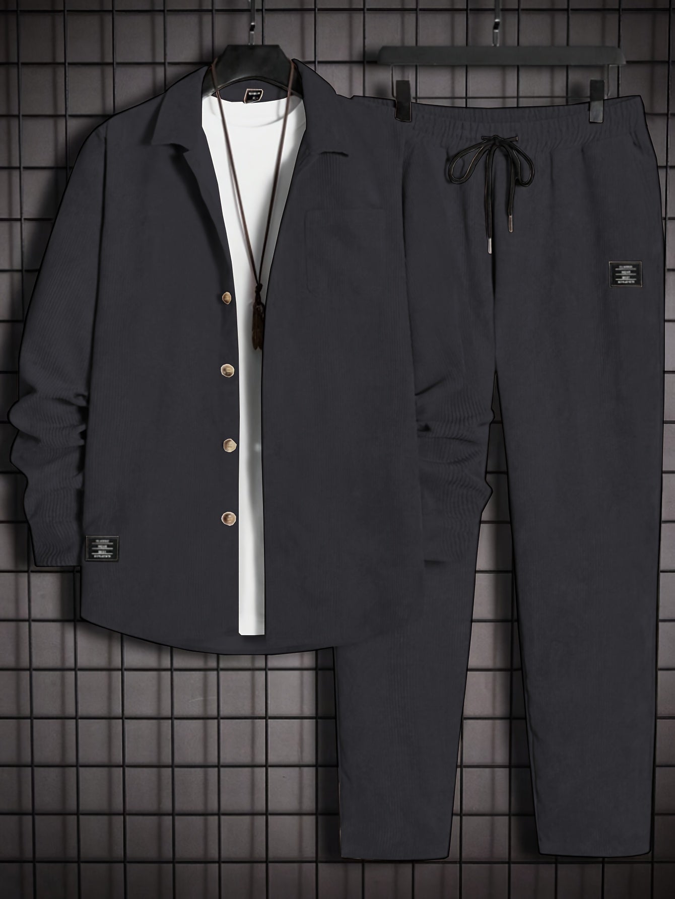 2pcs 2-Piece Men's Corduroy Suit: Long Sleeve Button-Up Shirt & Drawstring Pants, Autumn/Winter Classic Business Casual Wear