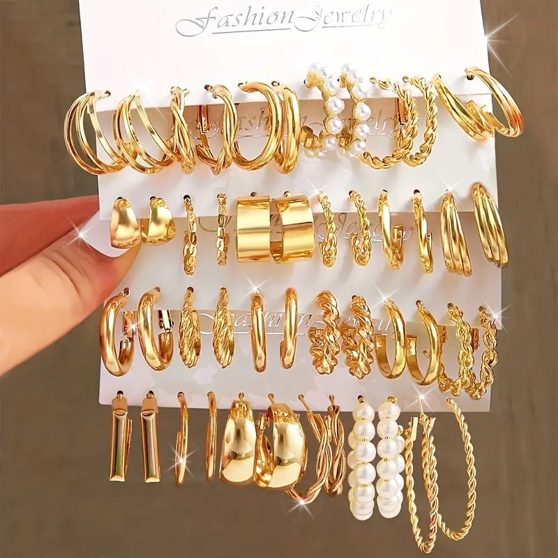 Earrings For Women 24pairs Heart & Faux Pearl Decor Hoop Earrings Earrings, Cute And Luxury Style, For Women Daily Wear