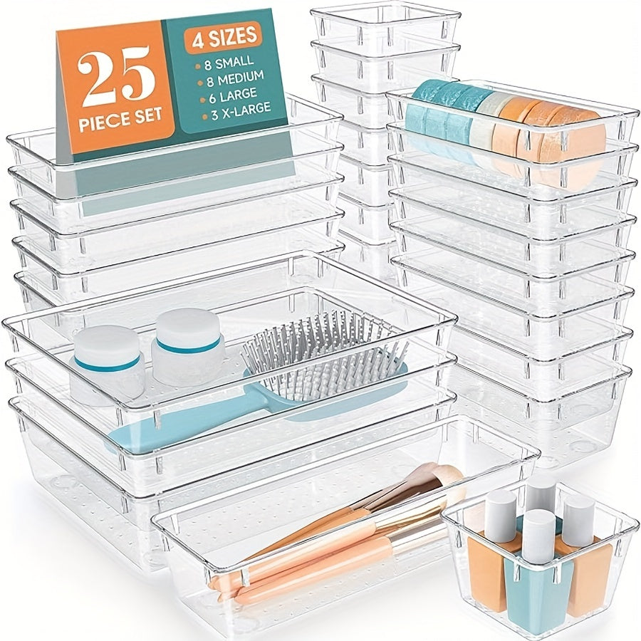 4/6/7/8/9/10/13/16/21/25/27/28/37pcs Clear Drawer Storage Box Set, Plastic Makeup Storage Box For Skincare Makeup And Sundries, Large Capacity Makeup Organizer, Multi-functional Makeup Storage Organizer, Makeup Organizer