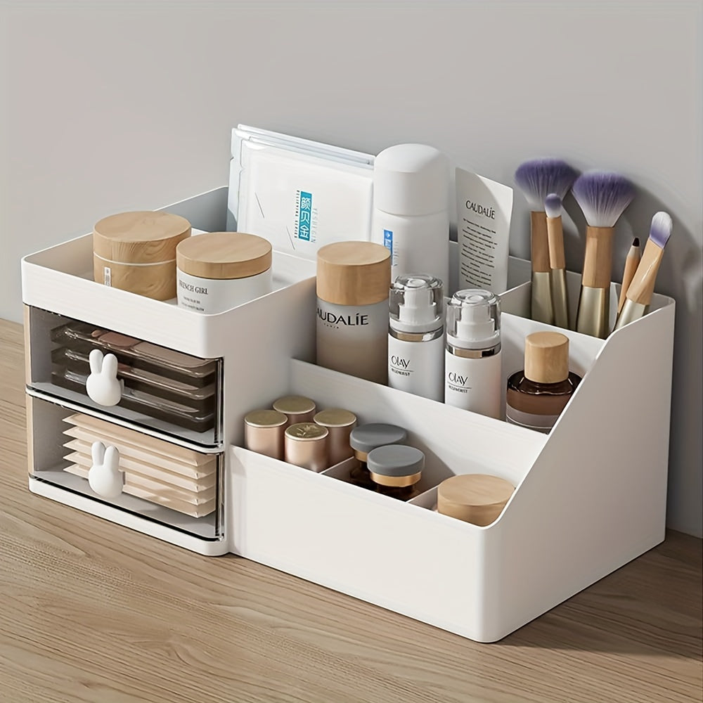 Dressing Table Cosmetic Storage Box Organizer With Drawer, Suitable For Dressing Table, Dressing Table, Bathroom Counter, Elegant Dressing Table Rack, Which Can Store Brushes, Lotion, Lipstick And Nail Polish (white Transparent)