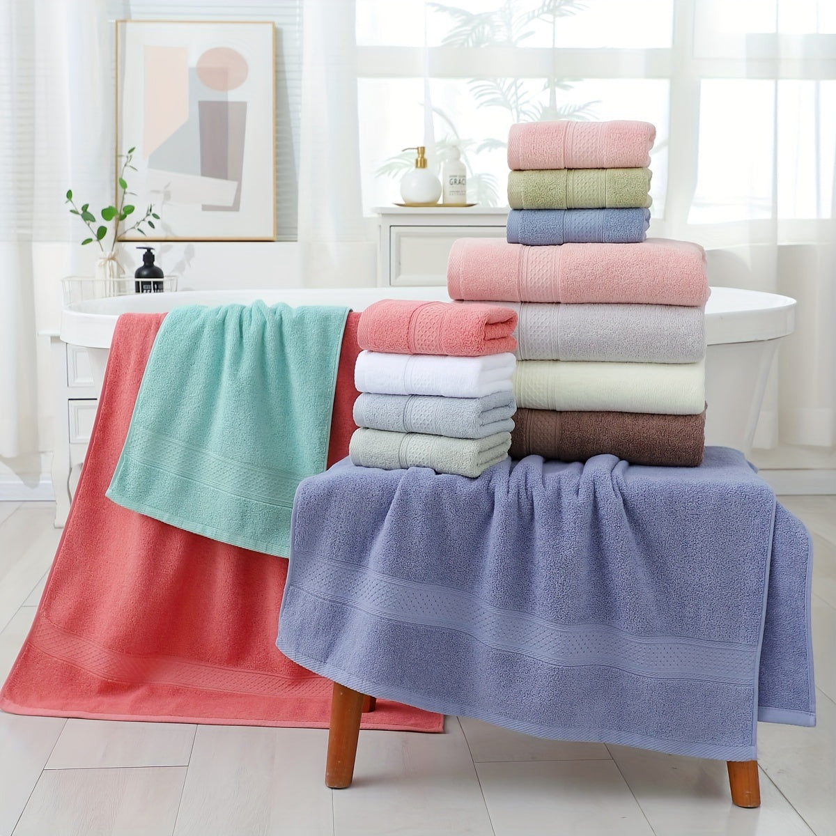 Set Of 3 - 1 Bath Towel + 1 Hand Towel + 1 Handkerchief - Thickened Absorbent Cotton Daily Towel, Bathroom Supplies, Home Supplies