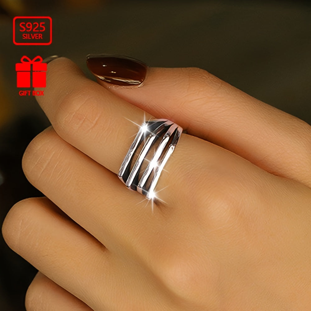 925 Sterling Silver Women's Unique Geometric Ring - Adjustable