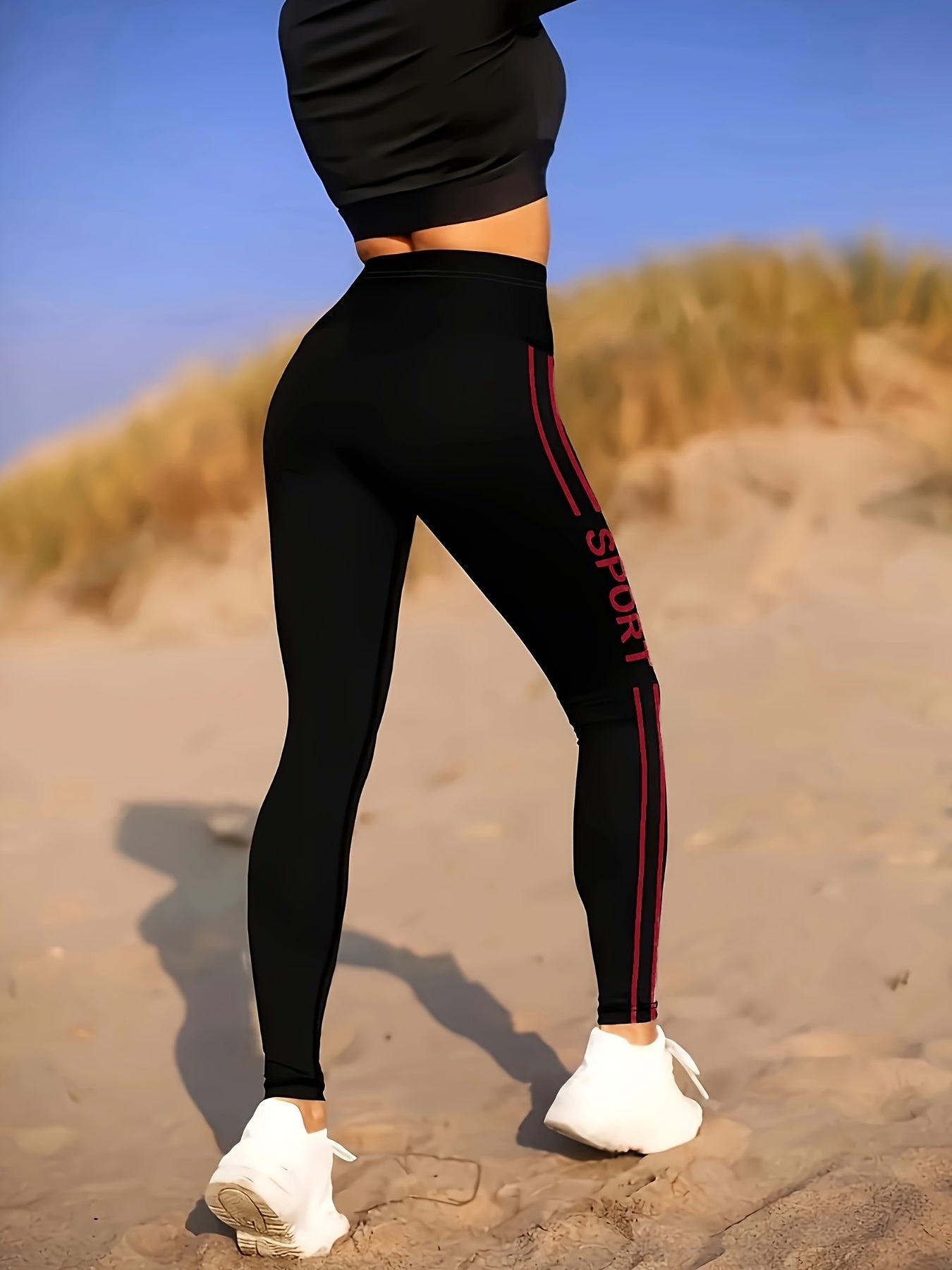 High-Waisted Side Stripe Workout Leggings for Women, Stretchy Skinny Leggings