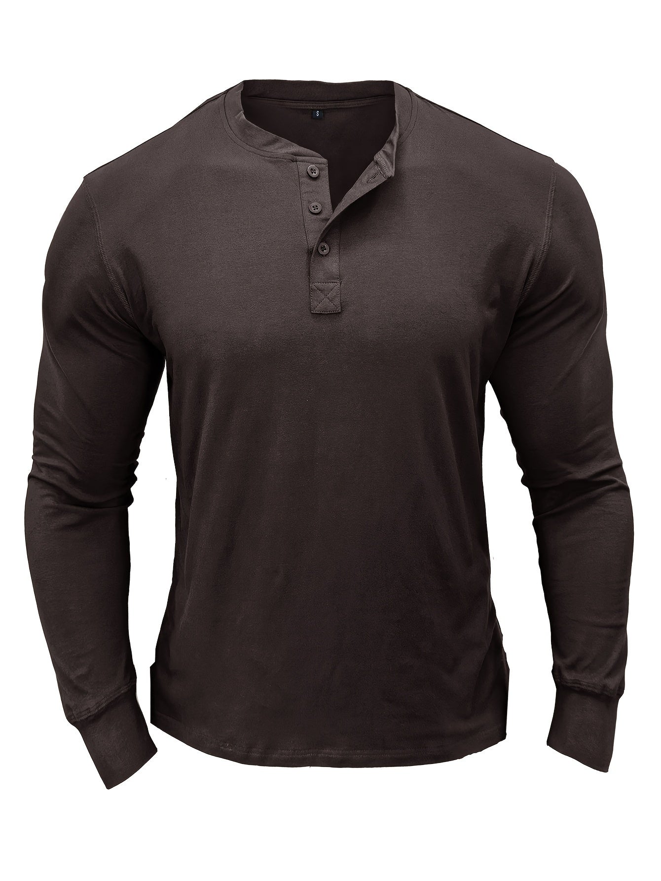 Men's Autumn And Winter Solid Color Pure Cotton Long Sleeve Henley Shirt, Chic And Trendy Tops For Casual Outdoors And Bottoming Wear