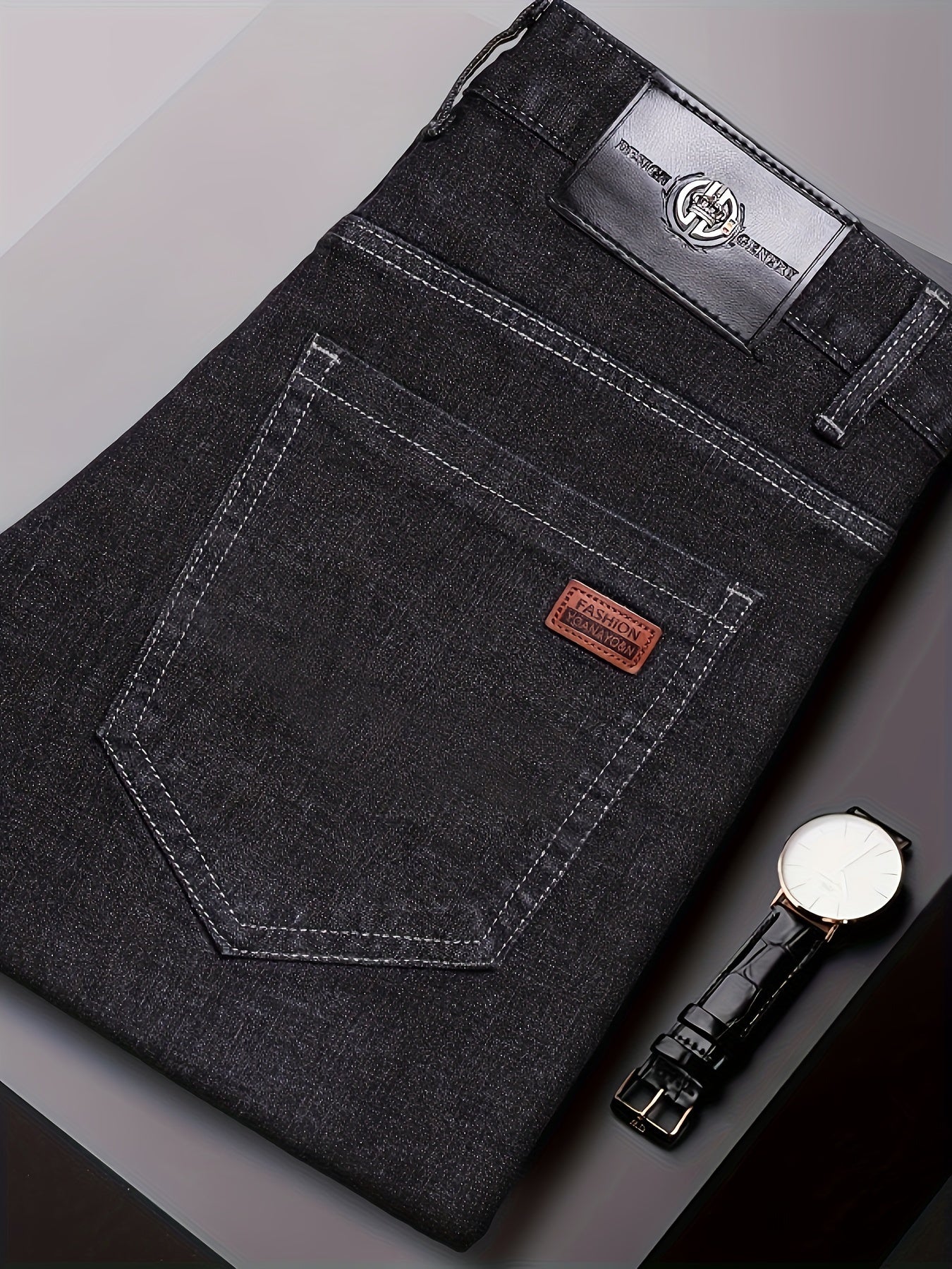 Men's Semi-formal Jeans, Chic Classic Design Denim Pants For Business