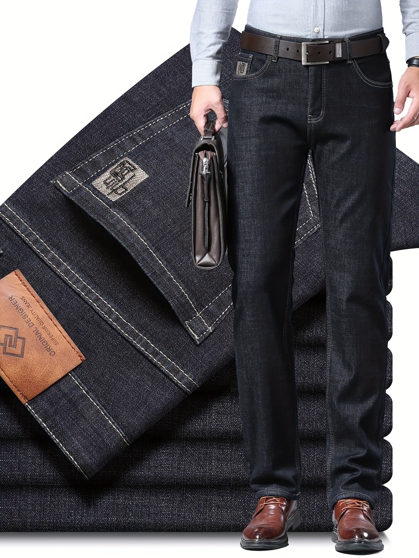 Men's Business Casual Cotton Jeans, Stylish Comfy Versatile Trousers