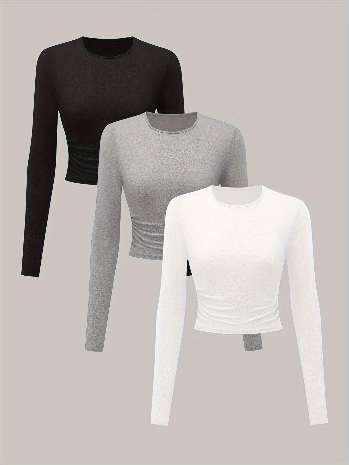 3 packs 3-Pack Women's Long Sleeve Crew Neck T-Shirts for Spring & Fall Casual Tops