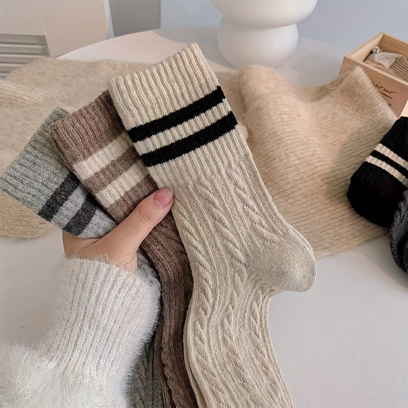 5 Pairs Striped Print Socks, Comfy & Soft Textured Socks, Women's Socks