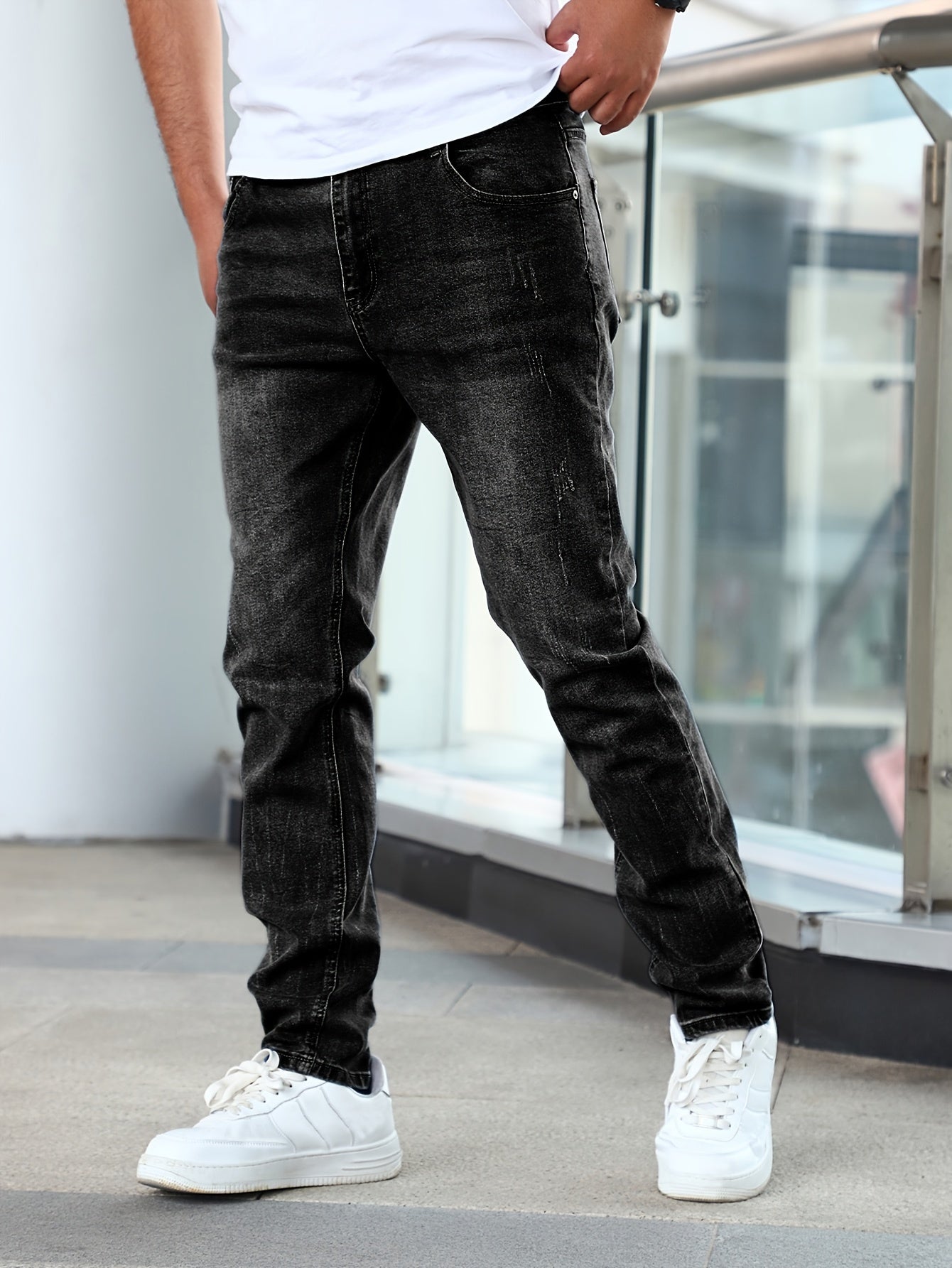 Men's Slim Fit High Stretch Breathable Denim Jeans for Streetwear Casual Outdoor Pants