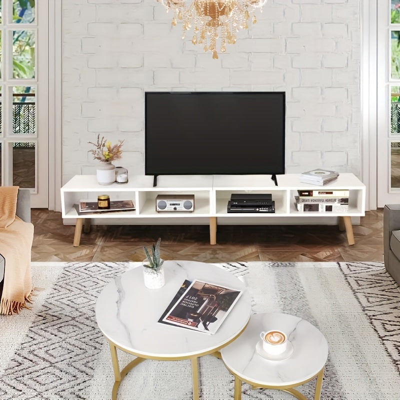 59" Modern Clean Wooden TV Stand, Supports 65" TV, Cable Management, Living Room Television Furniture, Simple and Stylish Media Console, Easy to Assemble, Black and White
