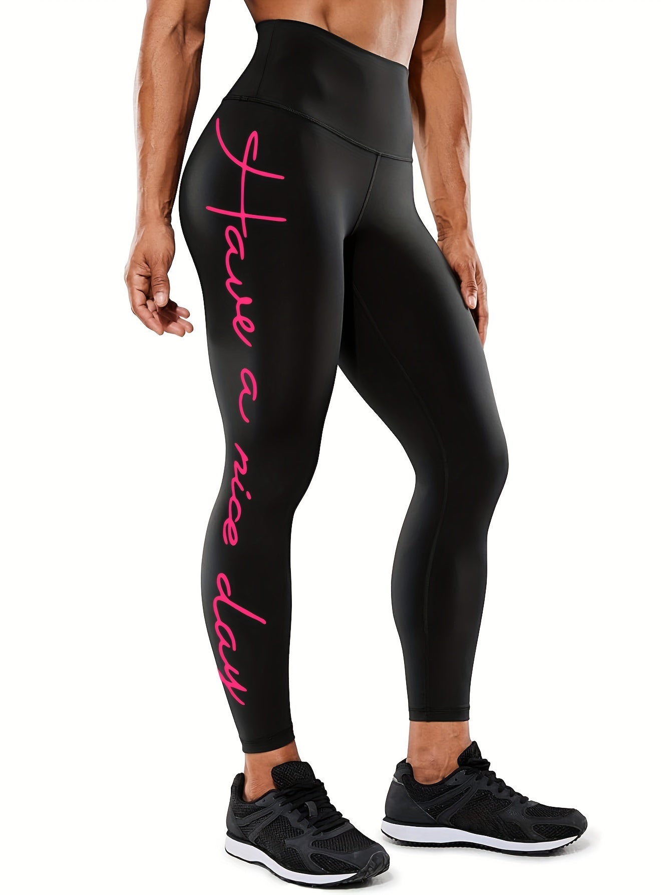 Women's Sports Leggings with Logo - Push Ups, High Elasticity