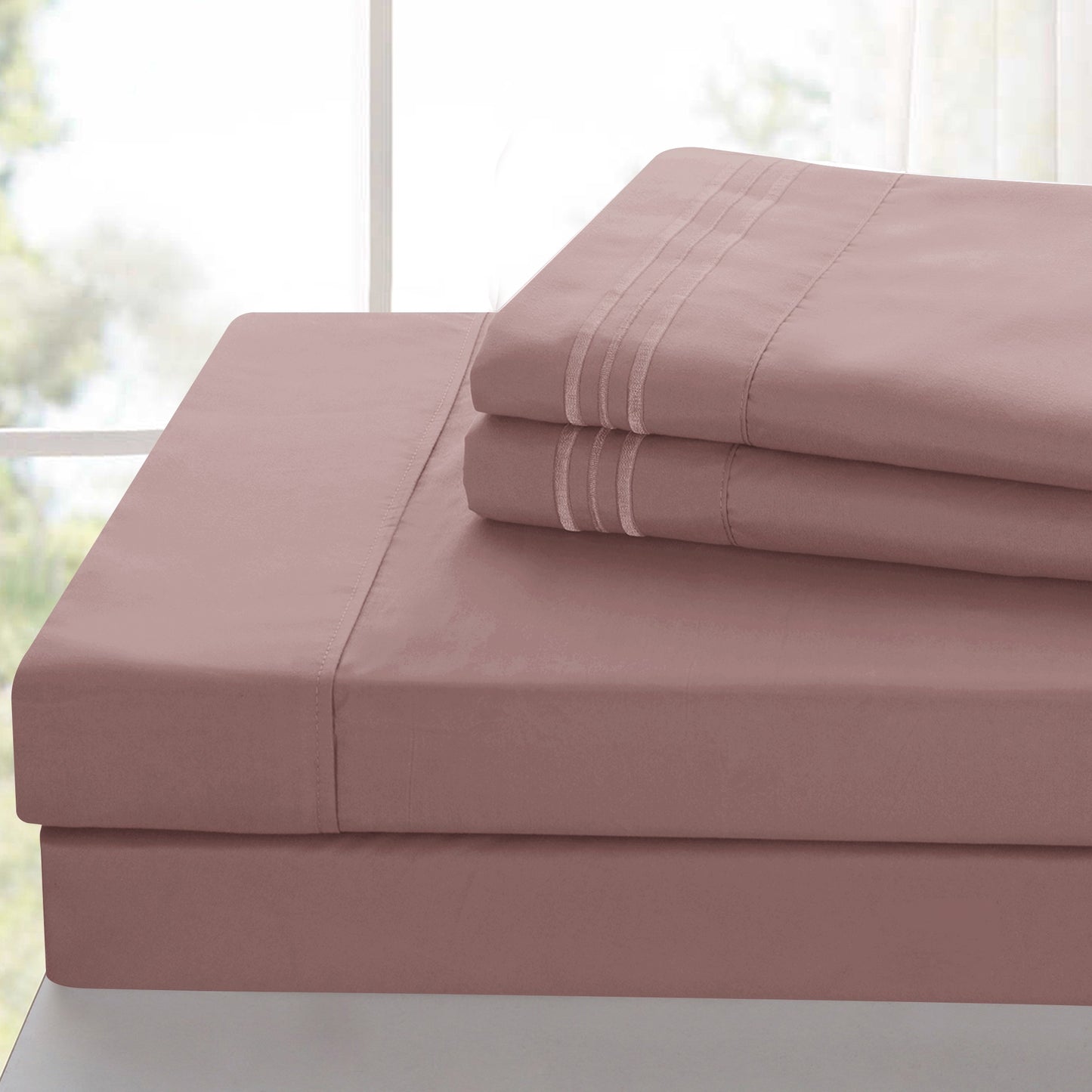 Lux Decor 6 Pieces Solid Bed Sheets Set - Modern Soft Comfortable Bedding Set, Hotel Luxury Cooling Sheets & Embroidered Pillowcases Without Filler - 16" deep Pocket, Breathable, Bedding Essentials