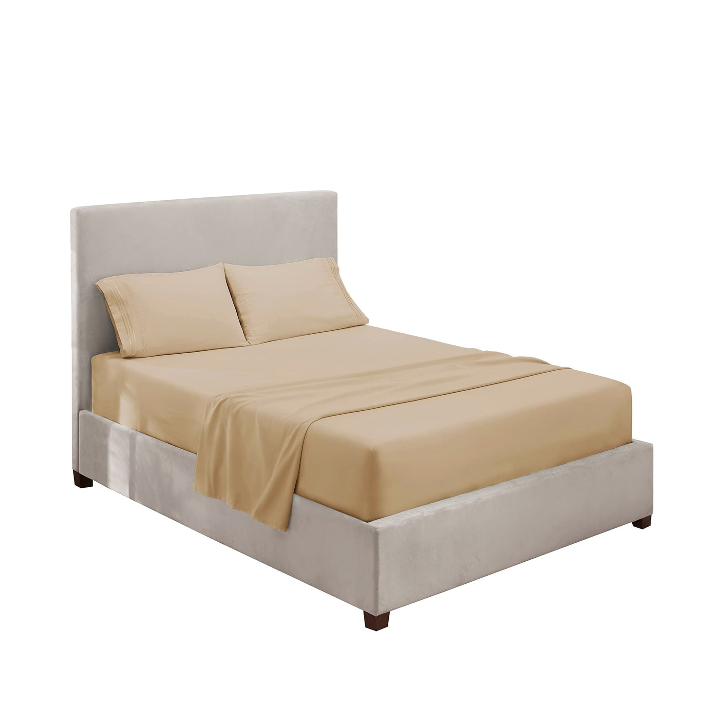 Luxury 4-Piece Beige Embroidered Polyester Bed Sheet Set - Bed sheet set