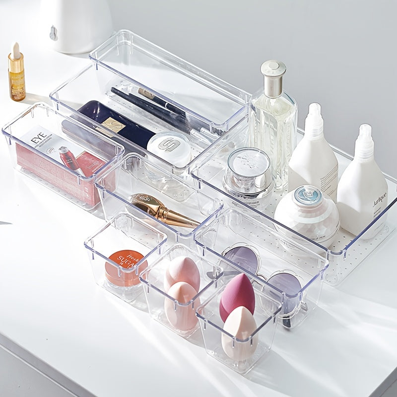 4/6/7/8/9/10/13/16/21/25/27/28/37pcs Clear Drawer Storage Box Set, Plastic Makeup Storage Box For Skincare Makeup And Sundries, Large Capacity Makeup Organizer, Multi-functional Makeup Storage Organizer, Makeup Organizer