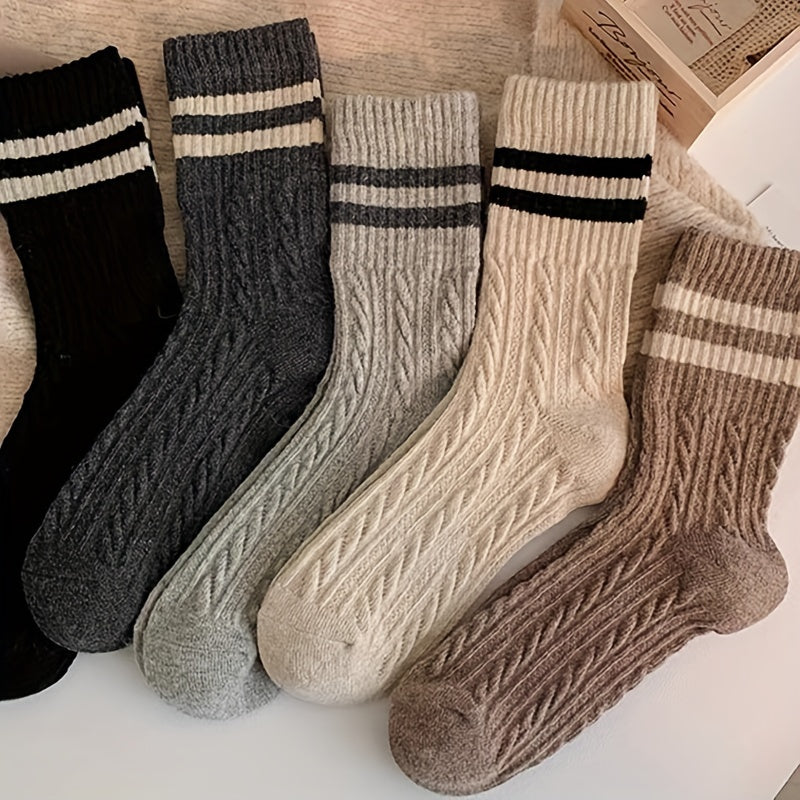 5 Pairs Striped Print Socks, Comfy & Soft Textured Socks, Women's Socks