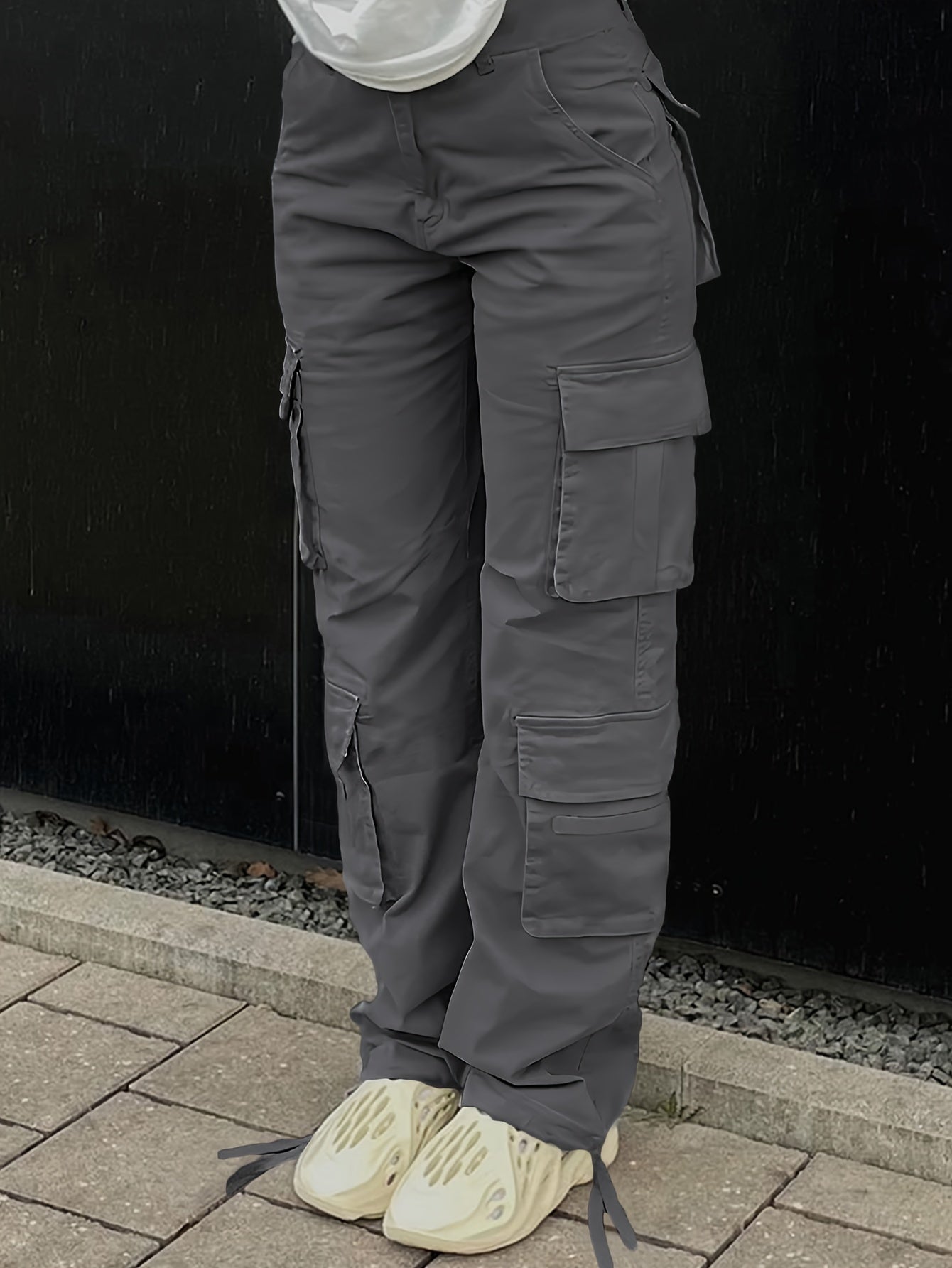 Long Length Wide Leg Cargo Pants with Flap Pockets - Soft Cotton, Micro Elasticity, Machine Washable - Perfect for Weekend Casual, Spring & Summer, Womens Young Style Clothing