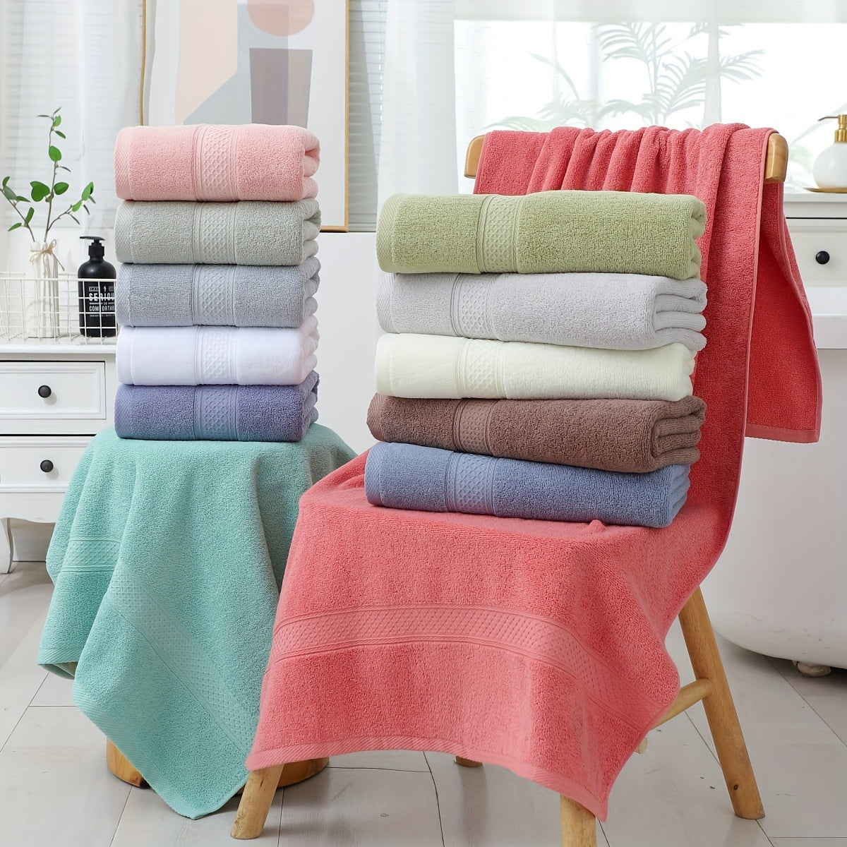 Set Of 3 - 1 Bath Towel + 1 Hand Towel + 1 Handkerchief - Thickened Absorbent Cotton Daily Towel, Bathroom Supplies, Home Supplies