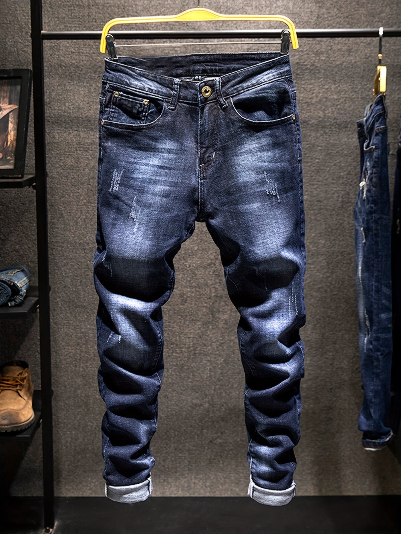 Men's Casual Skinny Jeans, Street Style Biker Jeans Denim Pants