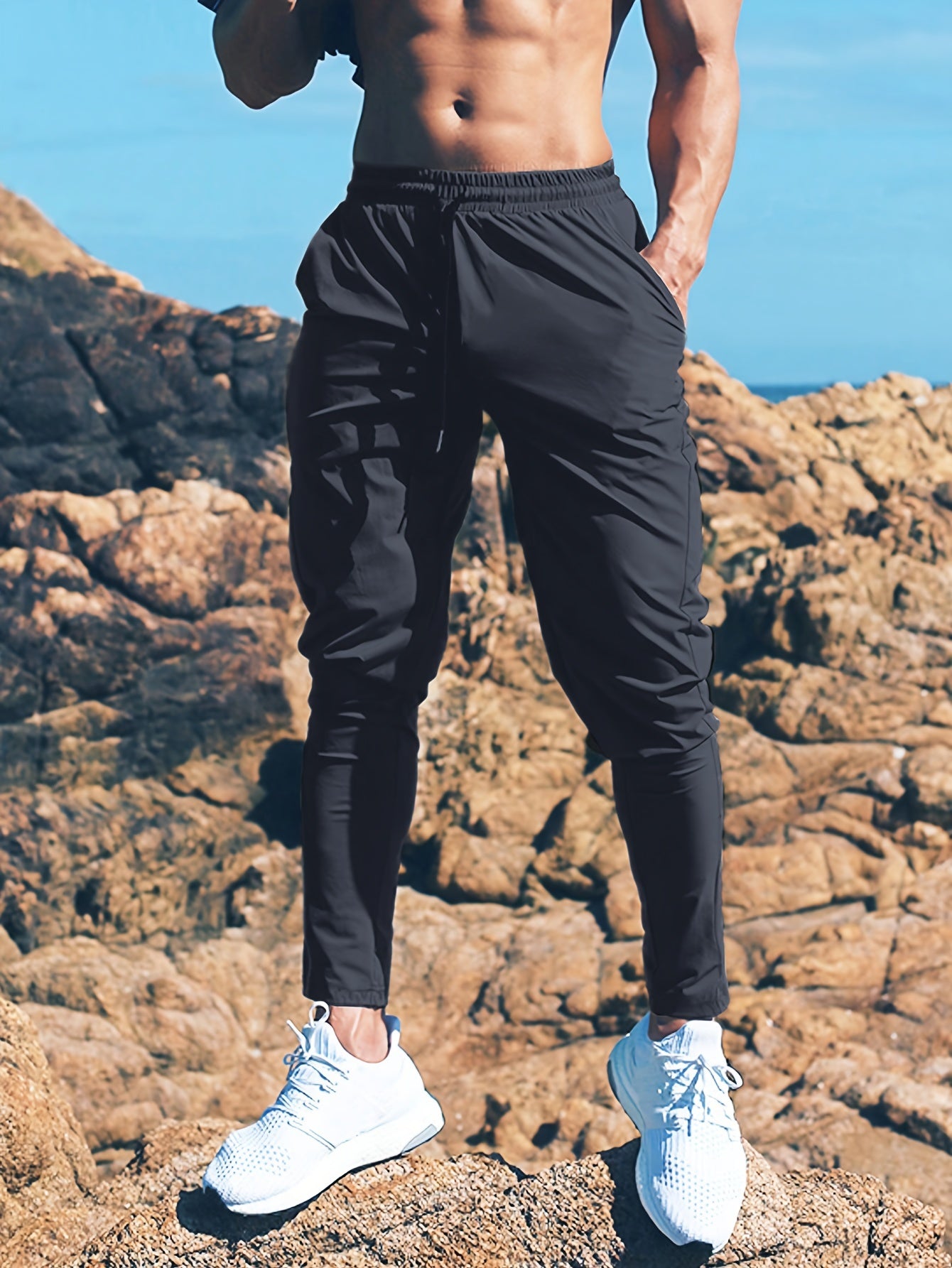 Elite Slim Fit Joggers - Lightweight, Stretchy, Solid Color, Drawstring Pocket, All-Season Sports Pants for Men