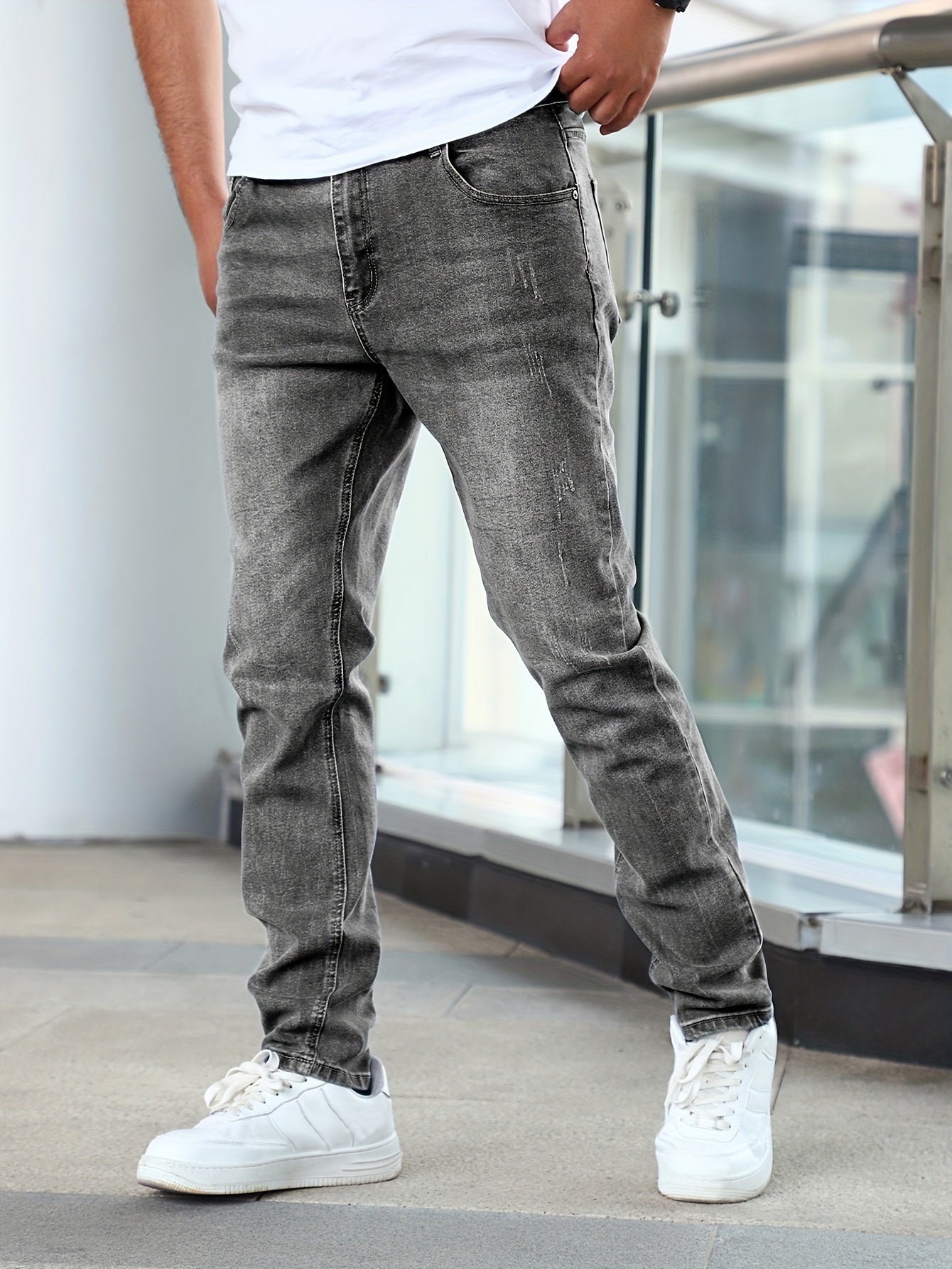 Men's Slim Fit High Stretch Breathable Denim Jeans for Streetwear Casual Outdoor Pants