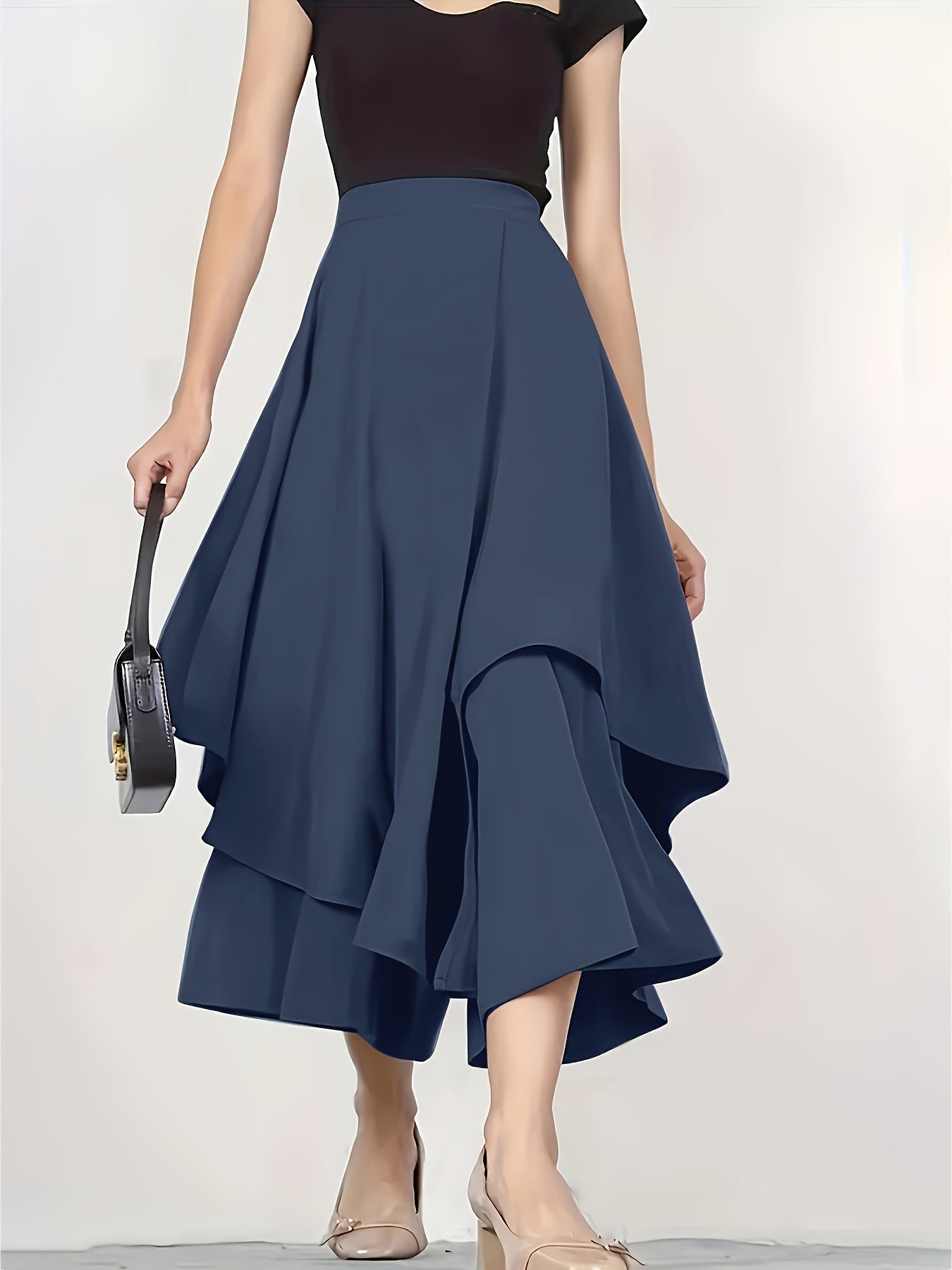 Asymmetrical Hem High Waist Skirt, Elegant Loose Skirt For Spring & Summer, Women's Clothing