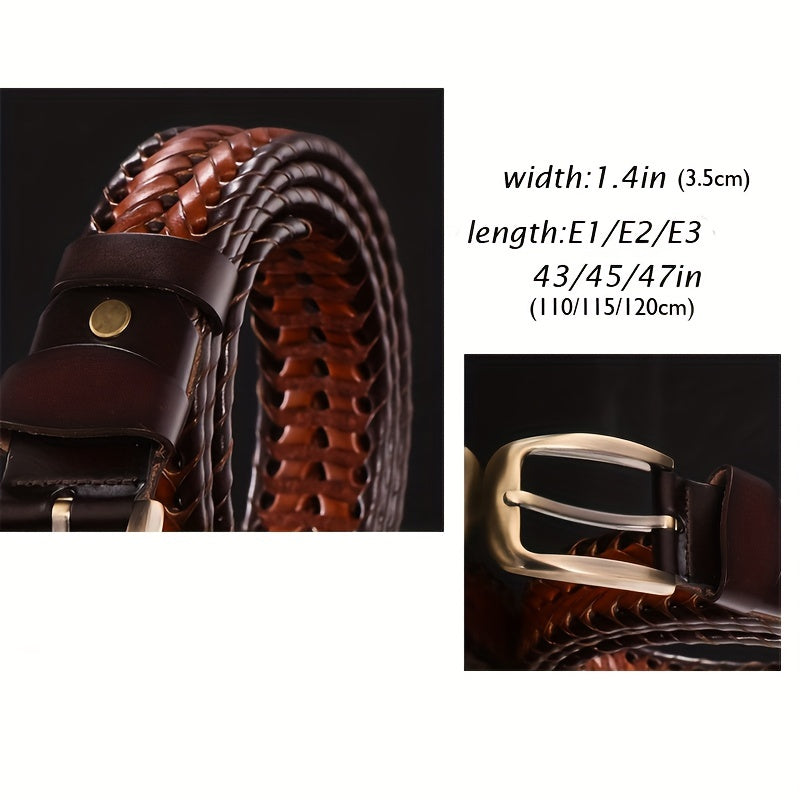 1pc 43.31/45.28/47.24inch Men's Genuine Leather Cowhide Belt, Woven Casual Versatile Pants Belt