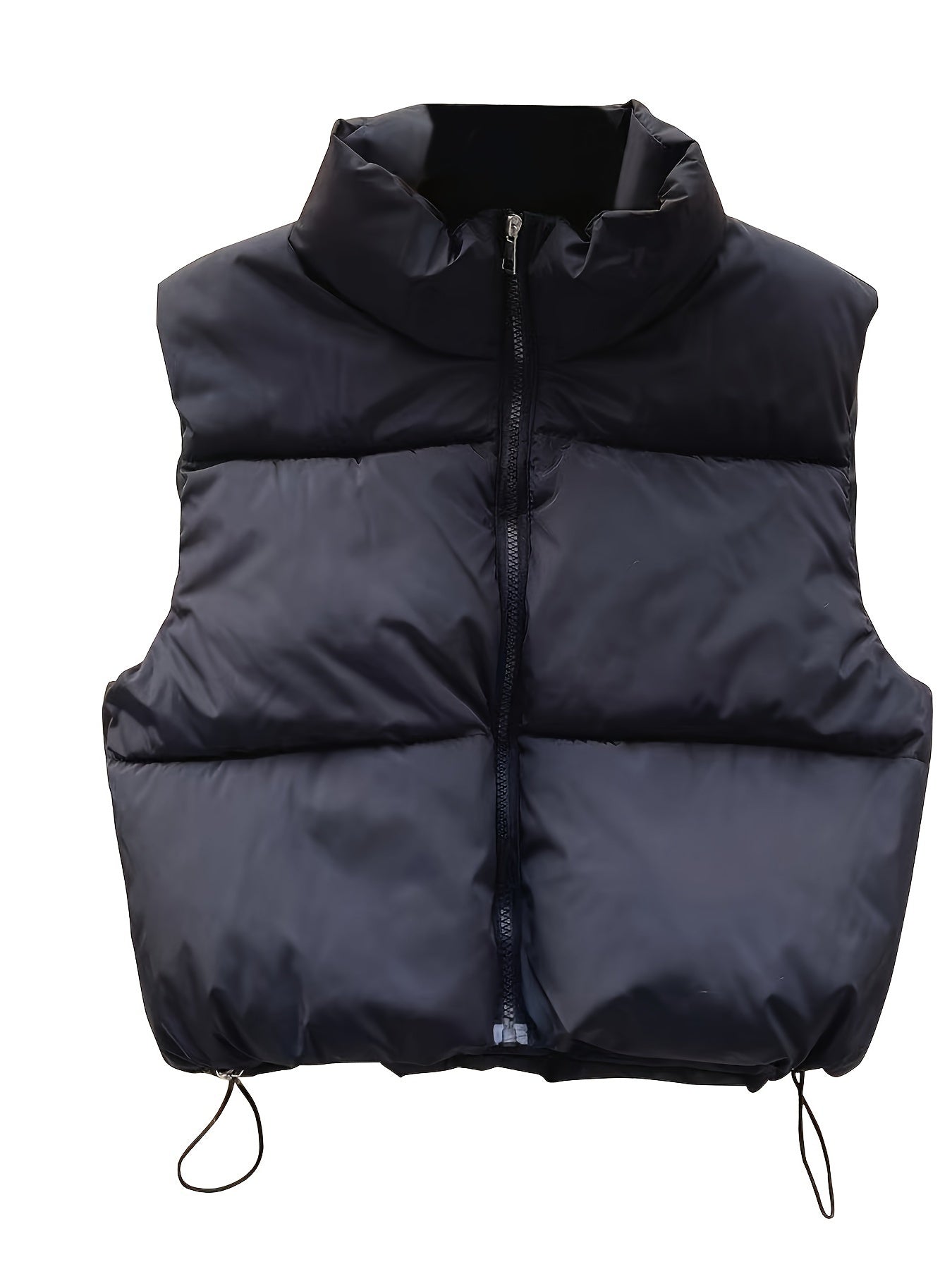 High Neck Vest, Casual Zipper Sleeveless Warm Vest, Women's Clothing