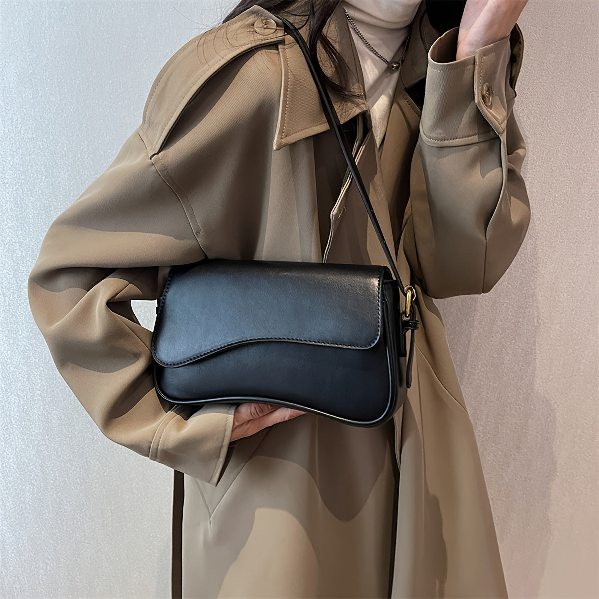 Ladies Crescent Shoulder Bag For Women Flap And Magnetic Clasp One Shoulder Bag Elegant Solid Saddle Bag