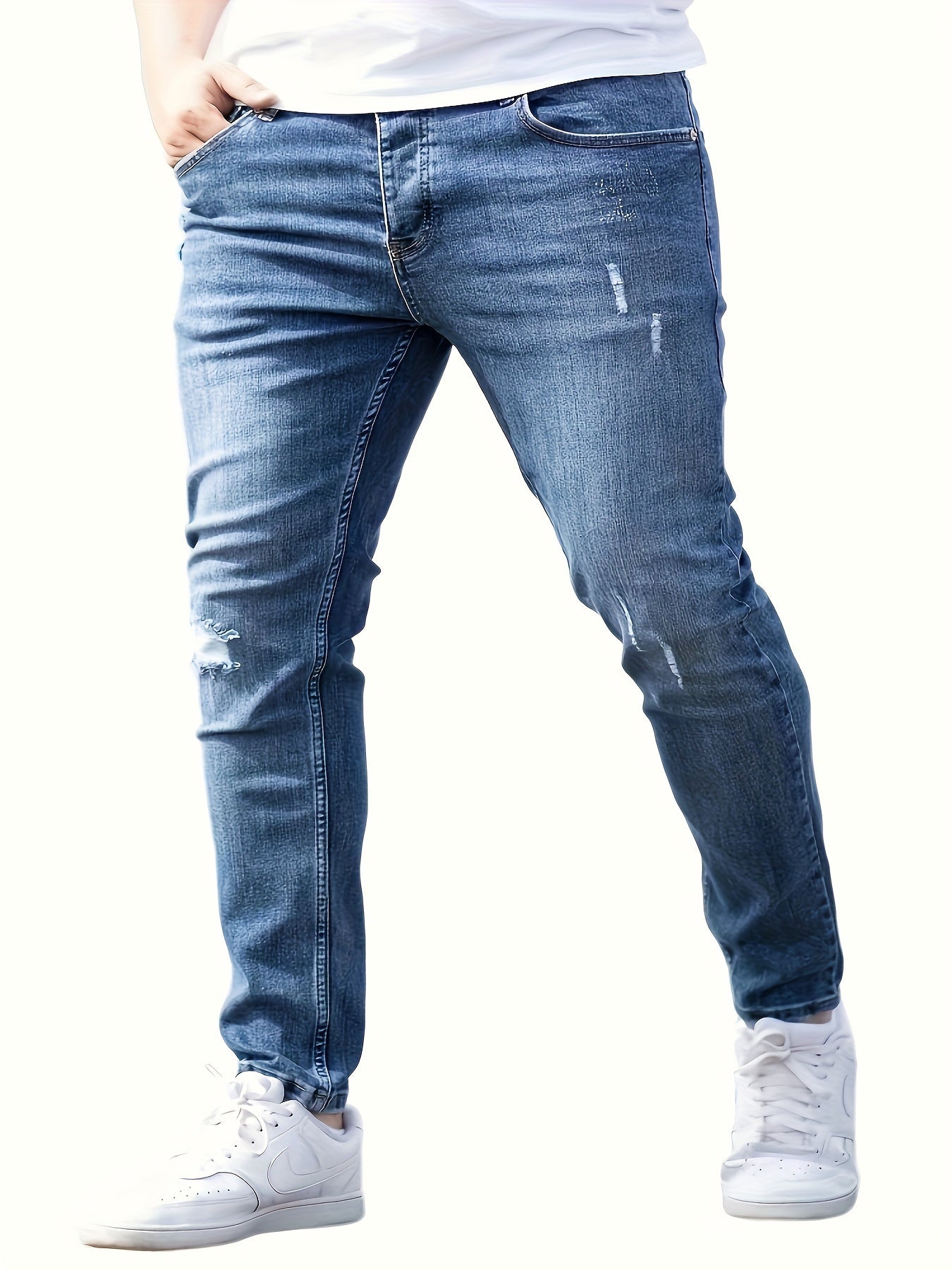 Men's Solid Skinny Denim Trousers, Versatile Stylish Jeans For Males