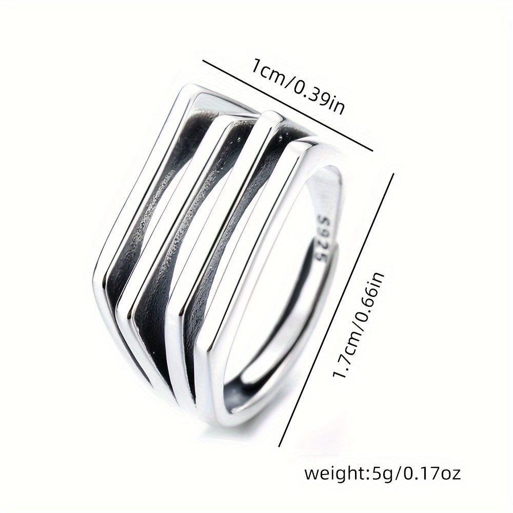 925 Sterling Silver Women's Unique Geometric Ring - Adjustable