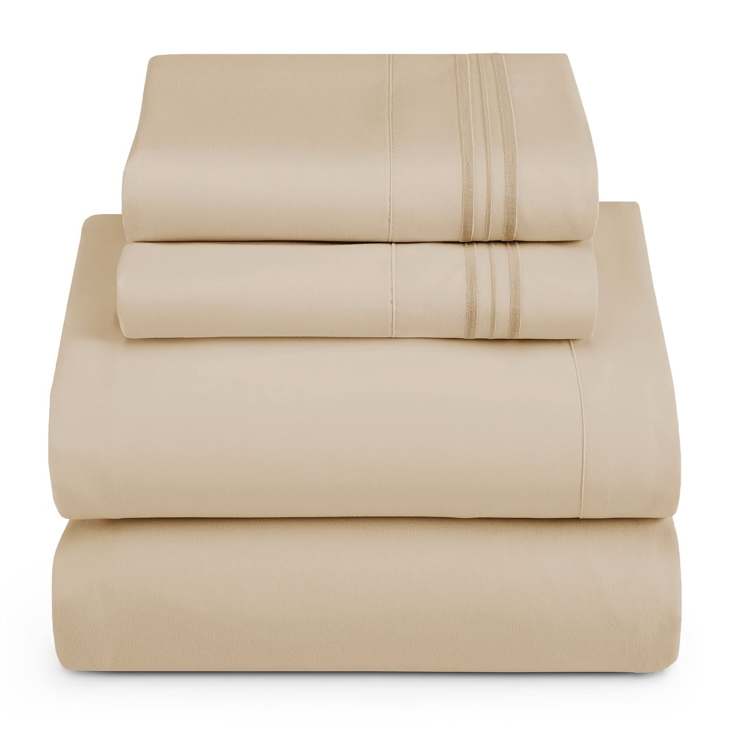 Luxury 4-Piece Beige Embroidered Polyester Bed Sheet Set - Bed sheet set