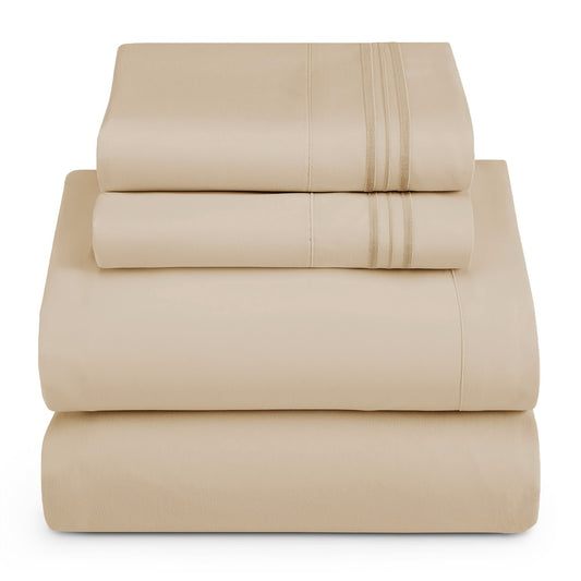 Luxury 4-Piece Beige Embroidered Polyester Bed Sheet Set - Bed sheet set
