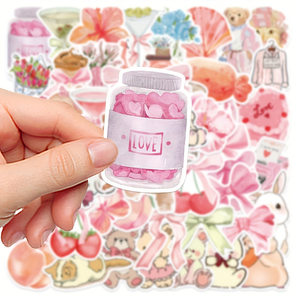 GUTBD 50pcs Pink Theme Waterproof PVC Sticker Set for Scrapbooking, Planners, Laptops and Phone Cases – Cute Aesthetic Decals