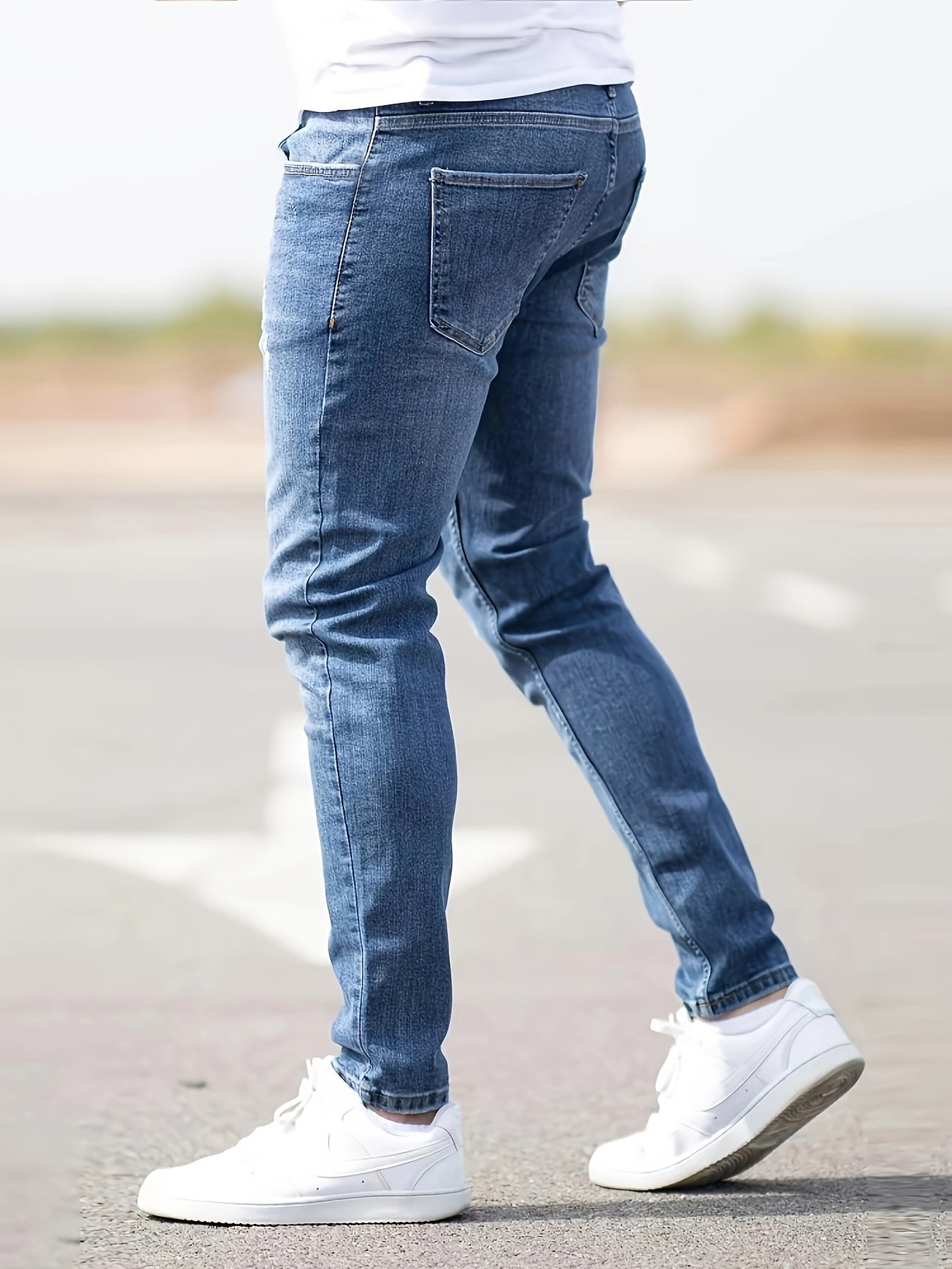 Men's Solid Skinny Denim Trousers, Versatile Stylish Jeans For Males